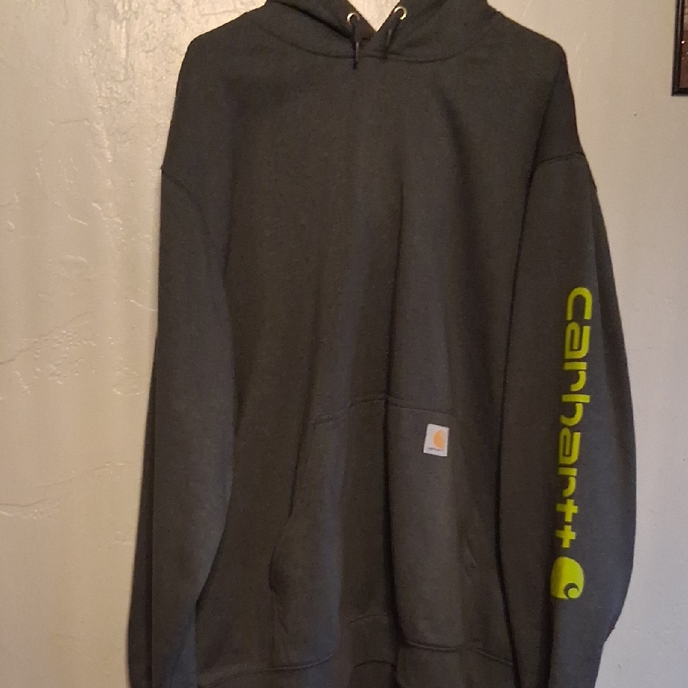 Carhartt Dark Gray Hoodie with Neon Green Logo